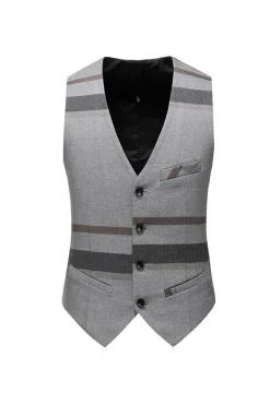 Cinza lapela entalhada terno masculino 3 peças
