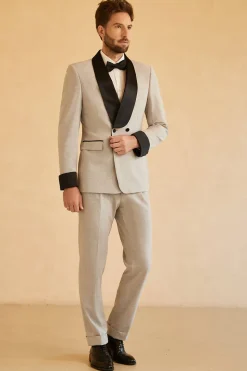 Cinza Lapela Shawl Duplo Peito 2 Peças Fatos de Casamento