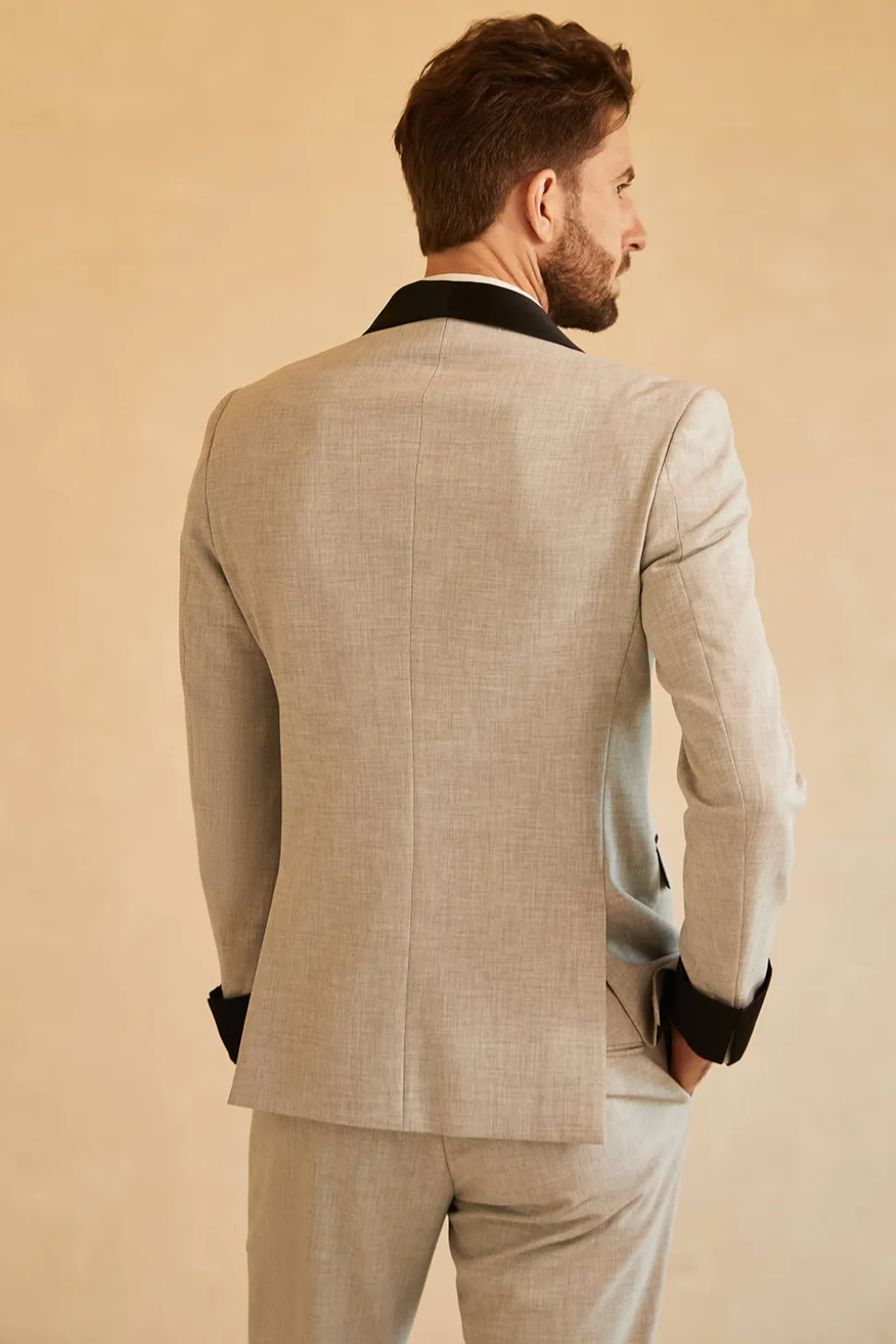 Cinza Lapela Shawl Duplo Peito 2 Peças Fatos de Casamento
