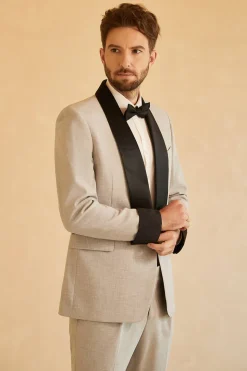 Cinza Lapela Shawl Duplo Peito 2 Peças Fatos de Casamento
