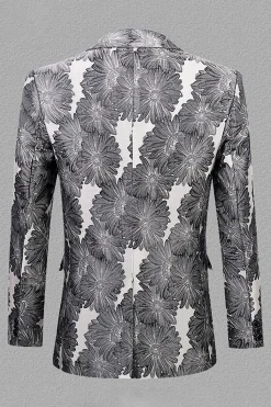 Cinza Prata Jacquard Lapela de Pico Blazer Masculino