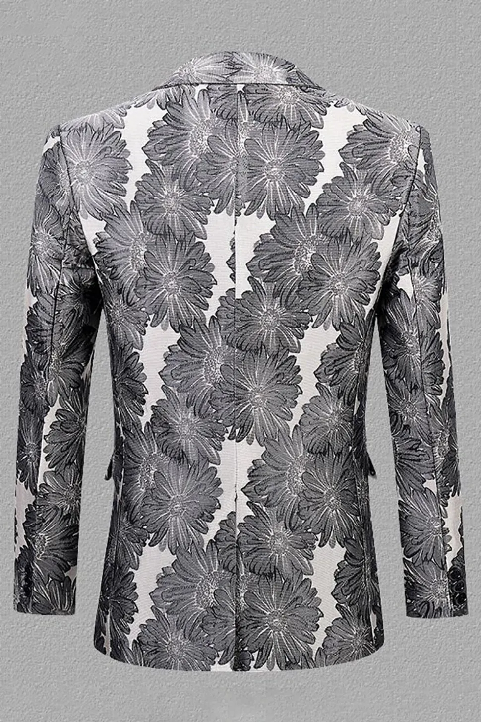 Cinza Prata Jacquard Lapela de Pico Blazer Masculino