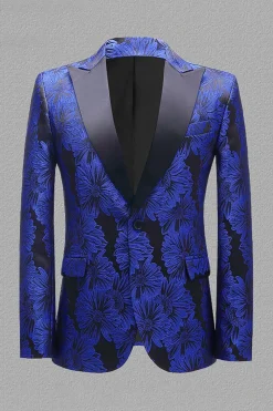 Cinza Prata Jacquard Lapela de Pico Blazer Masculino