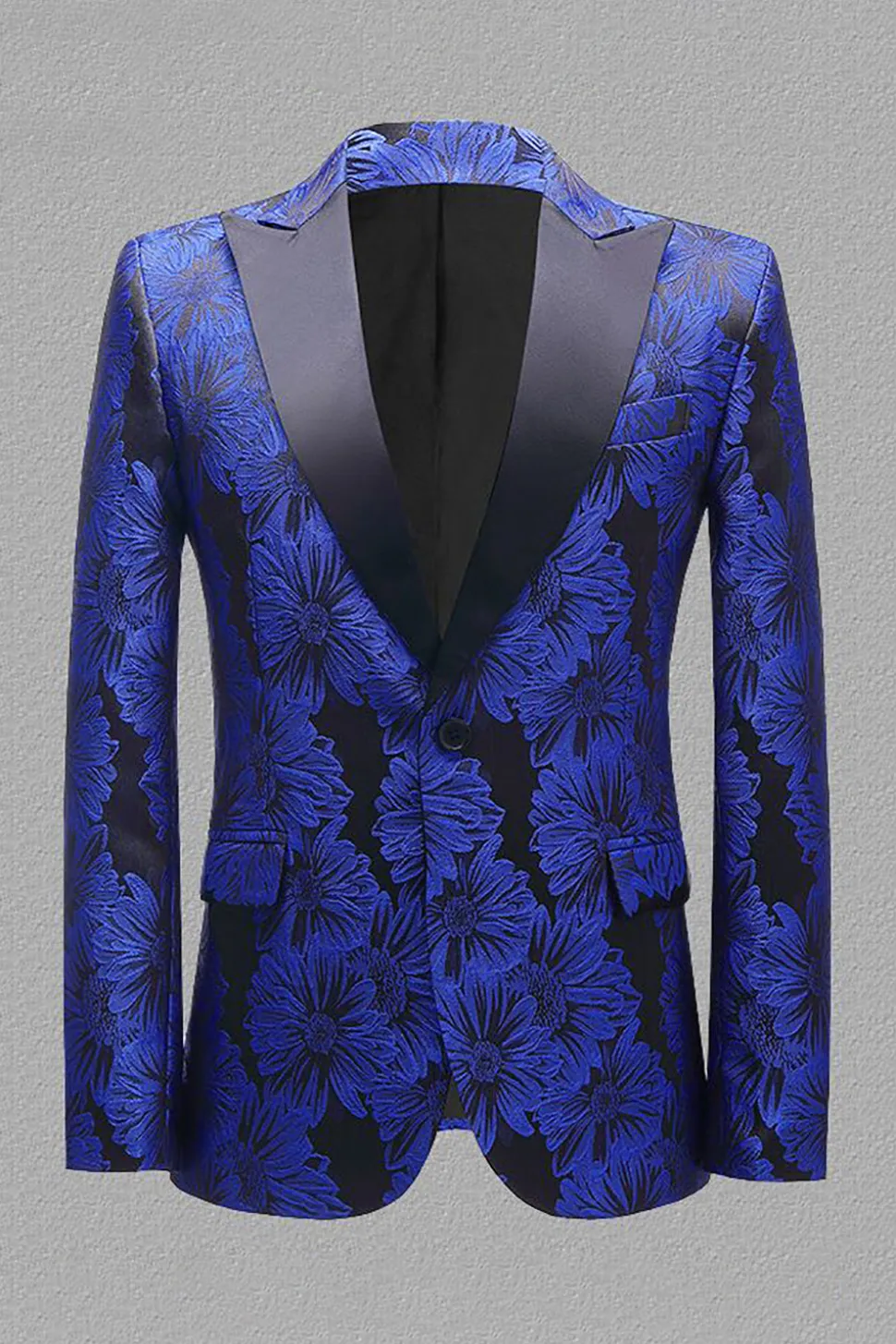 Cinza Prata Jacquard Lapela de Pico Blazer Masculino