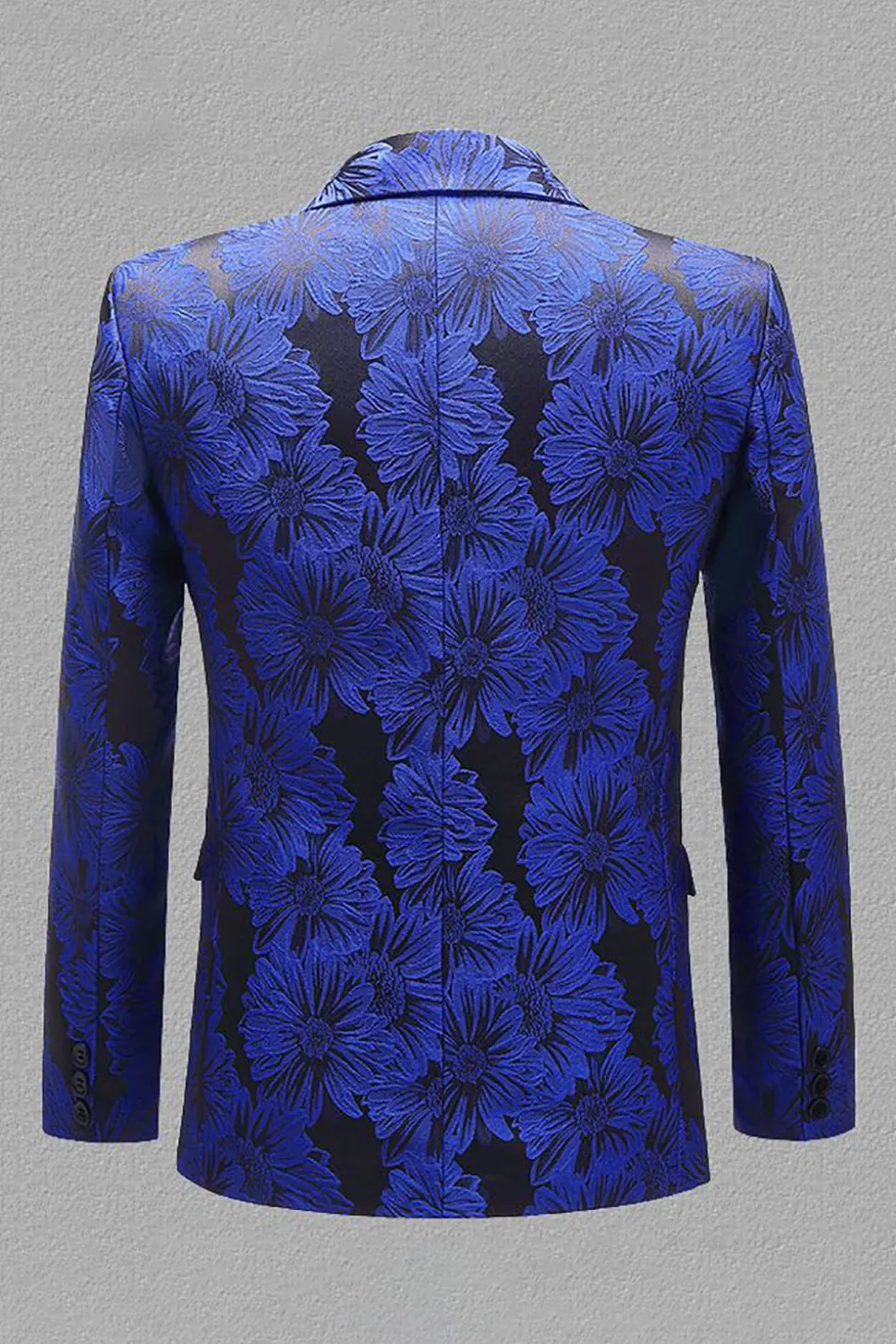 Cinza Prata Jacquard Lapela de Pico Blazer Masculino