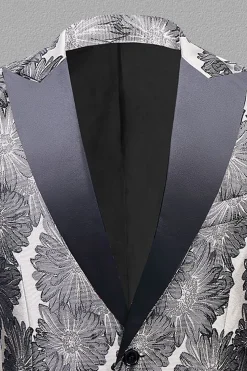 Cinza Prata Jacquard Lapela de Pico Blazer Masculino