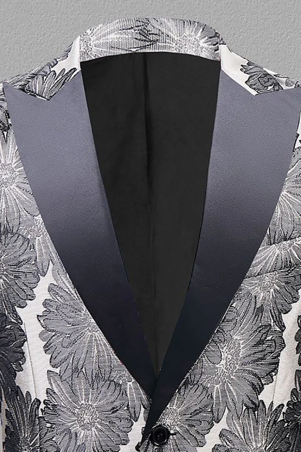 Cinza Prata Jacquard Lapela de Pico Blazer Masculino