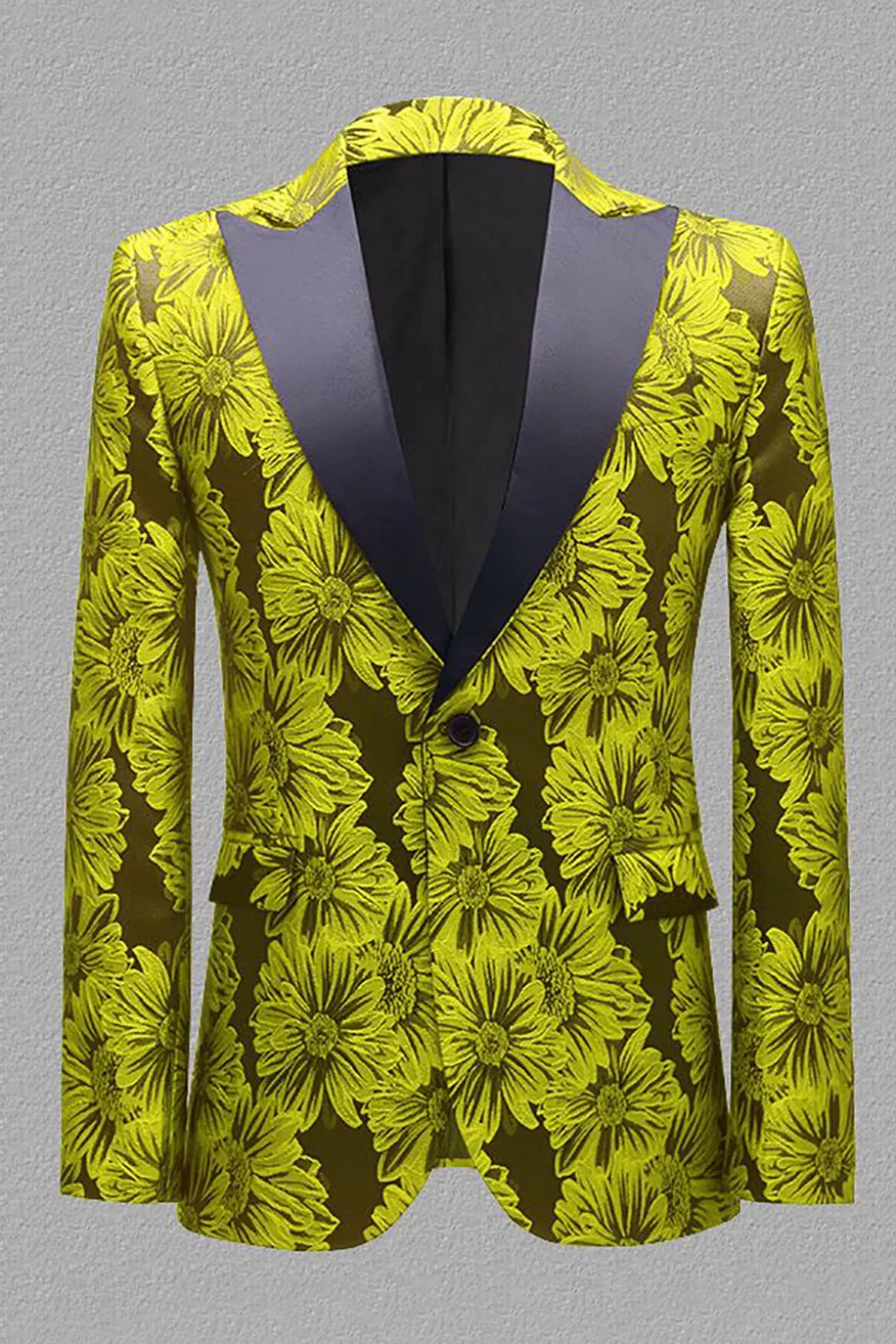 Cinza Prata Jacquard Lapela de Pico Blazer Masculino