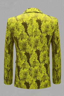 Cinza Prata Jacquard Lapela de Pico Blazer Masculino