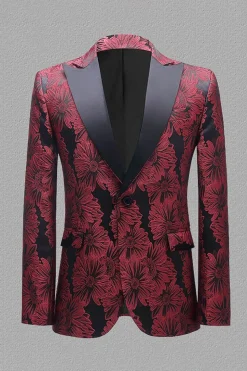 Cinza Prata Jacquard Lapela de Pico Blazer Masculino