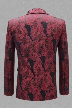Cinza Prata Jacquard Lapela de Pico Blazer Masculino