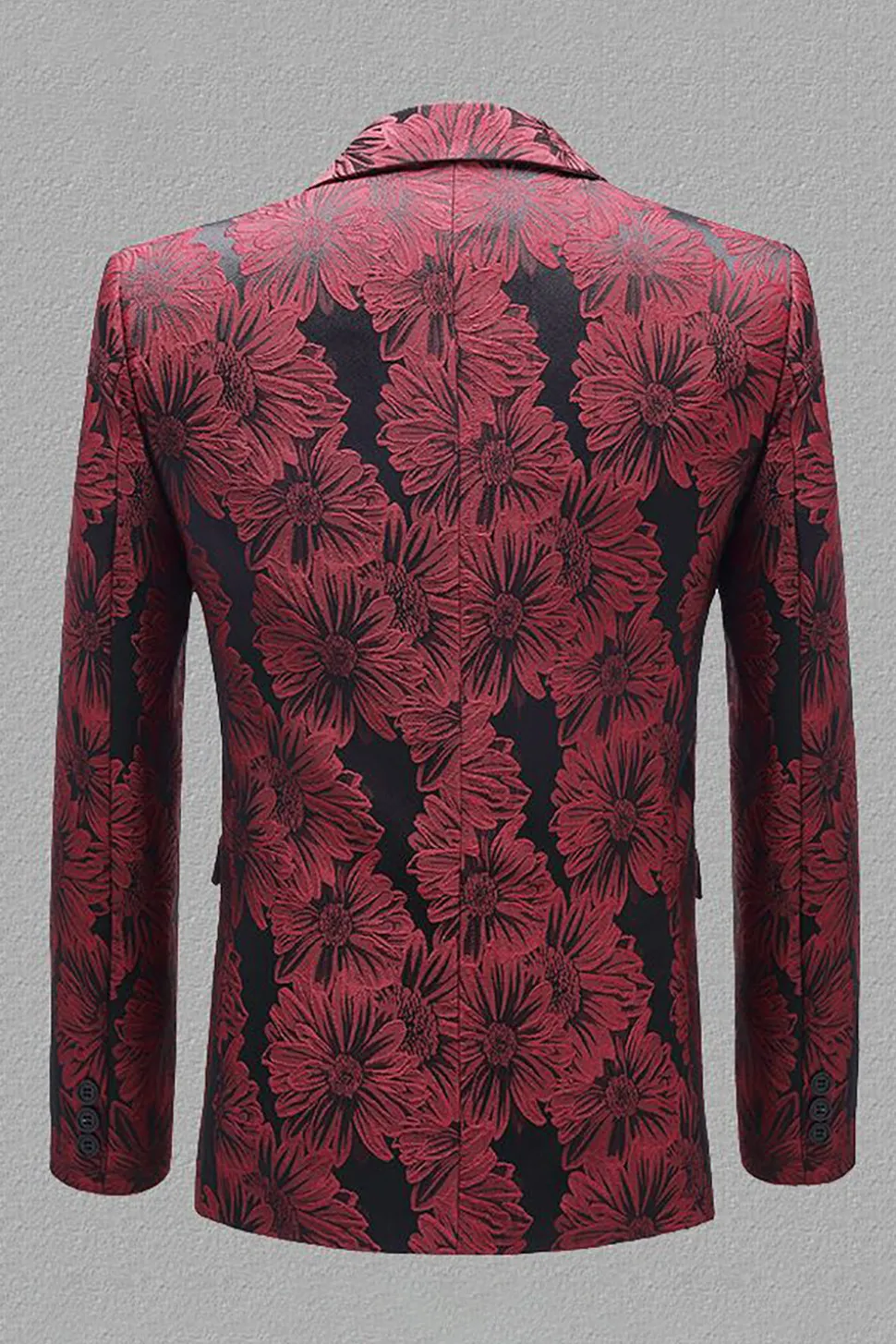 Cinza Prata Jacquard Lapela de Pico Blazer Masculino