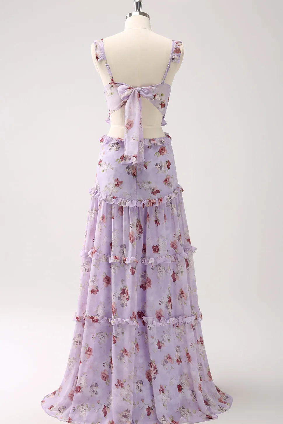 Cinza roxo A-line fora do ombro vestido floral da dama de honra