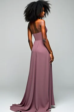 Cinza roxo Halter bainha longo vestido formal com fenda