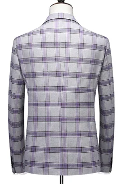 Cinza roxo listrado 3 peças Notched lapela homens ternos de baile