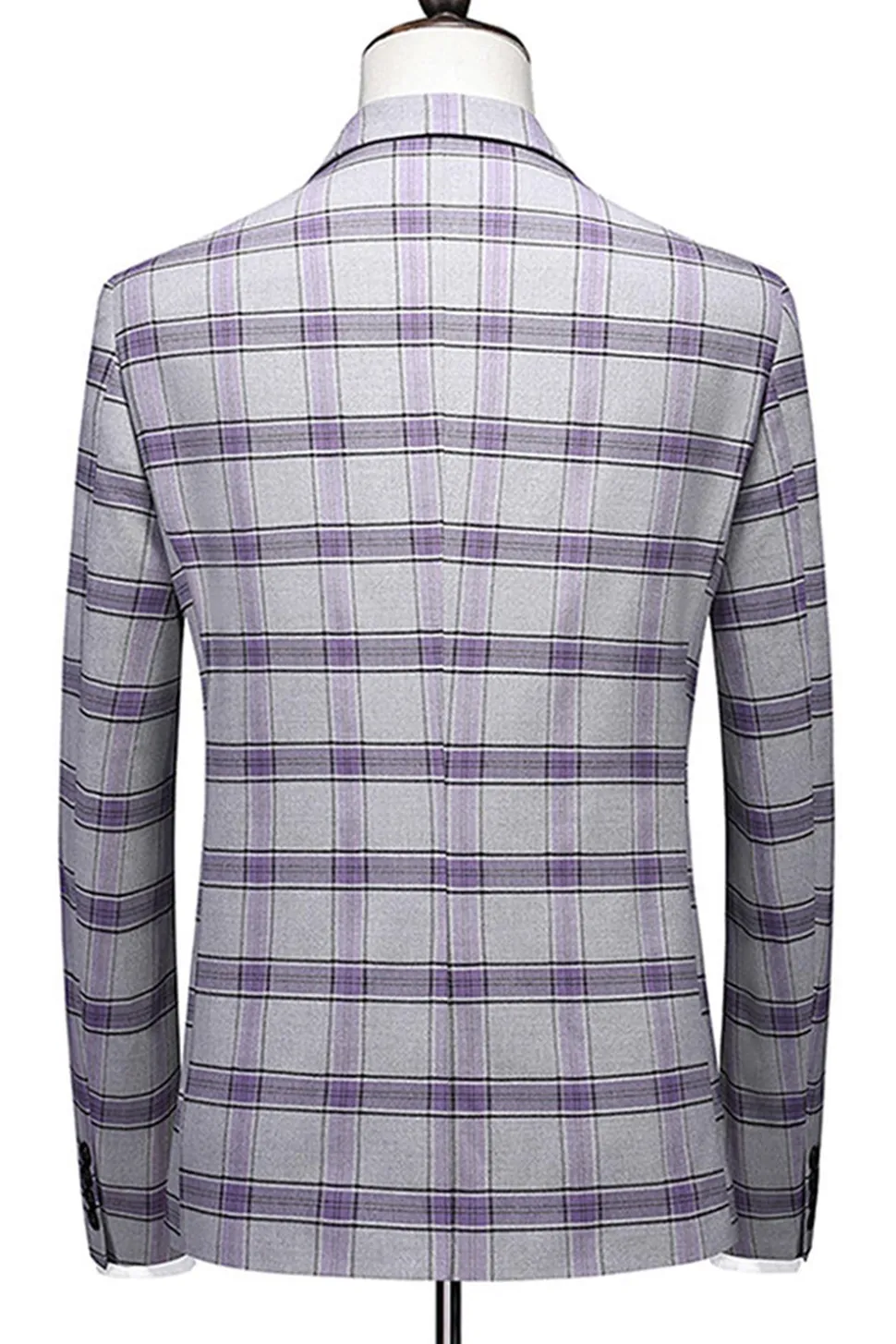 Cinza roxo listrado 3 peças Notched lapela homens ternos de baile