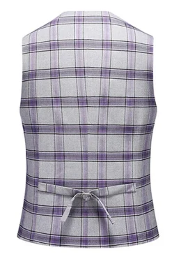 Cinza roxo listrado 3 peças Notched lapela homens ternos de baile