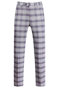 Cinza roxo listrado 3 peças Notched lapela homens ternos de baile