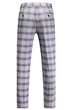 Cinza roxo listrado 3 peças Notched lapela homens ternos de baile