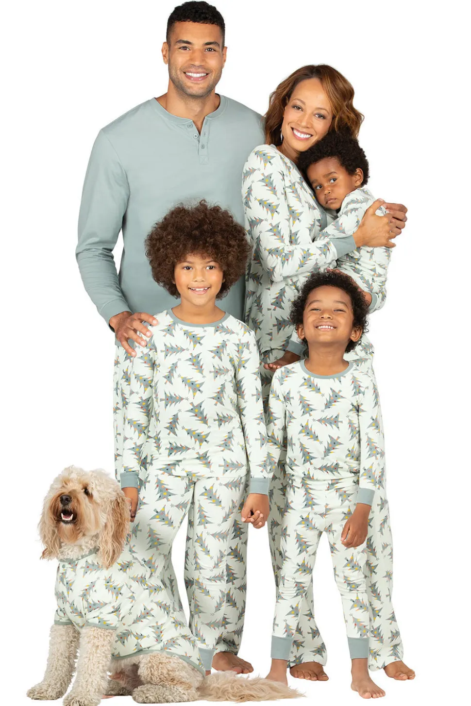 Cinza Verde Árvore de Natal Imprimir Natal Família Combinando Pijamas set