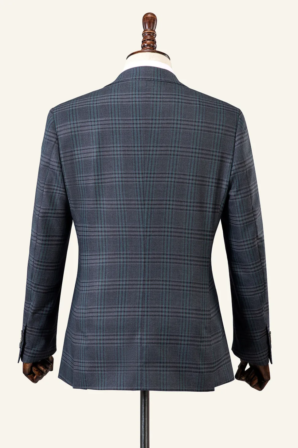 Cinza Xadrez 3 Peças Lapela de Pico Terno Masculino