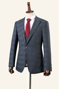 Cinza Xadrez 3 Peças Lapela de Pico Terno Masculino