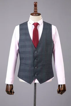 Cinza Xadrez 3 Peças Lapela de Pico Terno Masculino