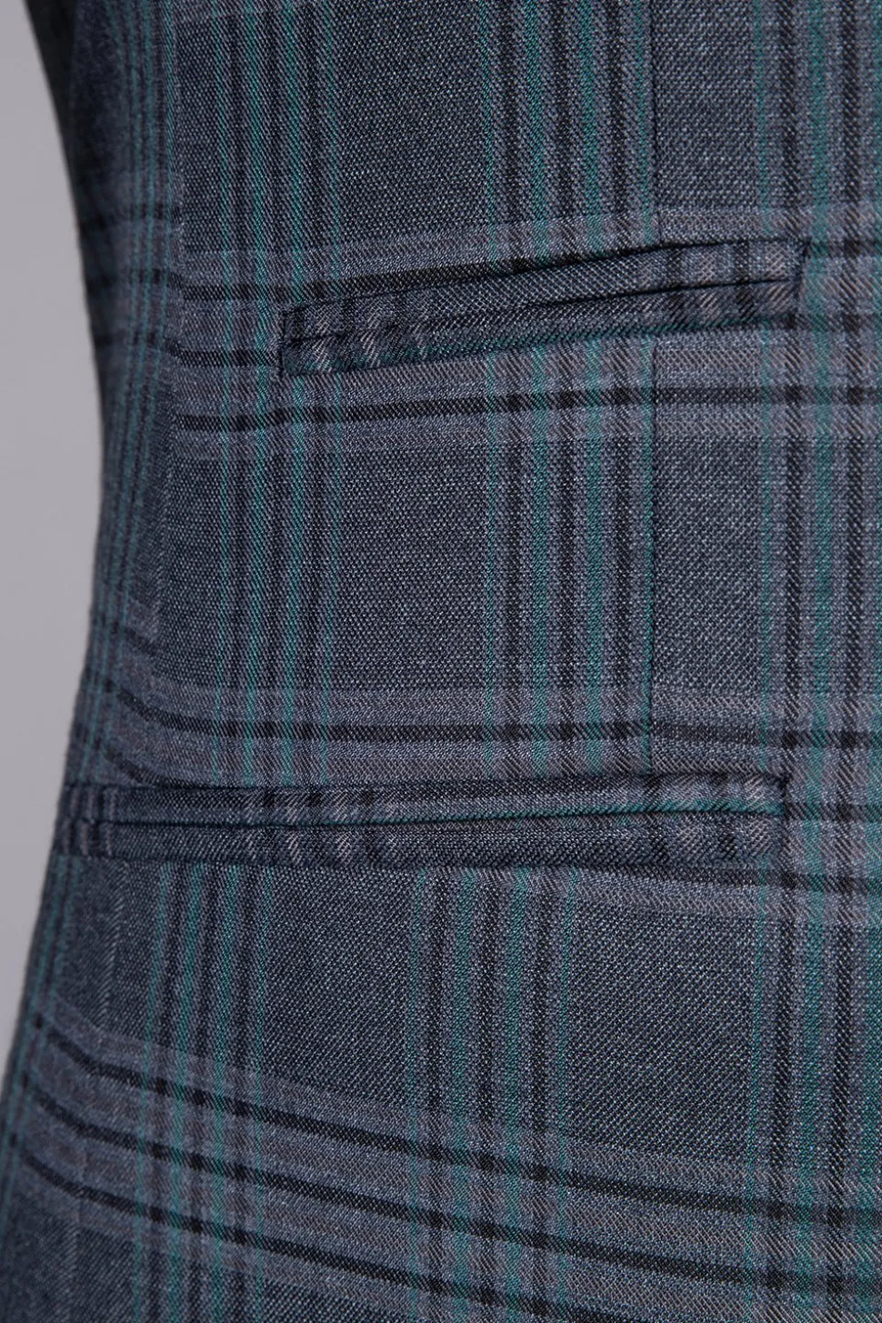 Cinza Xadrez 3 Peças Lapela de Pico Terno Masculino