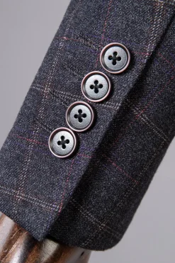 Cinza Xadrez Duplo Peito 2 Peças Terno Masculino