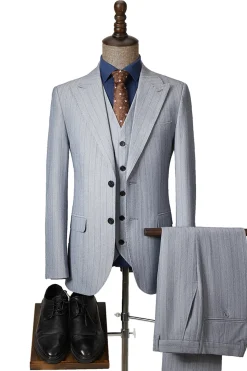 Cinzento 3 Peças Peak Lapel Fatos Masculinos