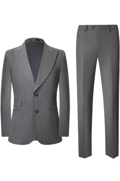 Cinzento 2 Peças Pico Lapela Single Peito Masculino Prom Suits