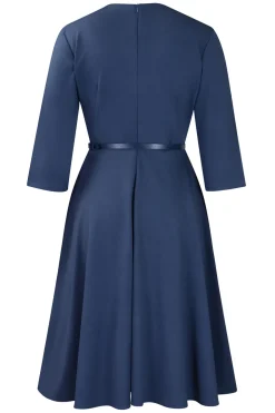 Cinzento Azul Uma Linha Lapela Mangas Longas Cocktail Dress