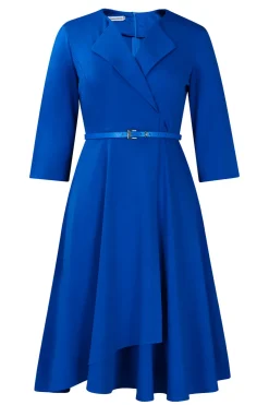 Cinzento Azul Uma Linha Lapela Mangas Longas Cocktail Dress