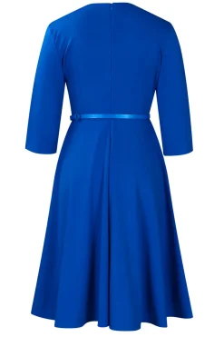 Cinzento Azul Uma Linha Lapela Mangas Longas Cocktail Dress