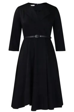 Cinzento Azul Uma Linha Lapela Mangas Longas Cocktail Dress