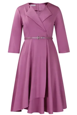 Cinzento Azul Uma Linha Lapela Mangas Longas Cocktail Dress