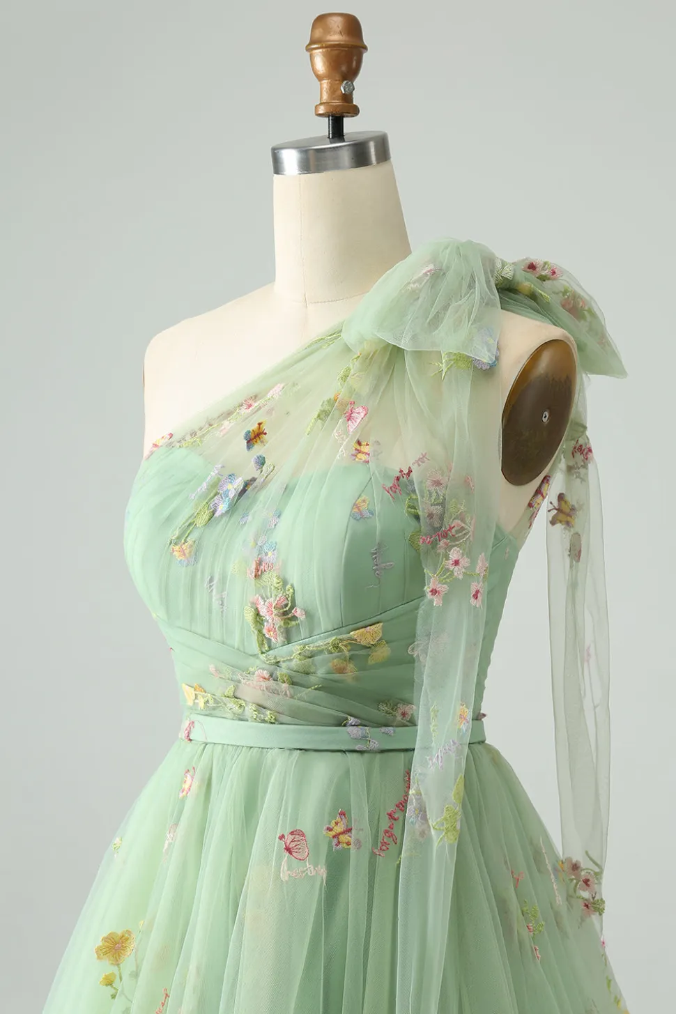 Cinzento Azul Uma Linha Um Ombro Tule Vestido Curto Homecoming com Bordado Floral