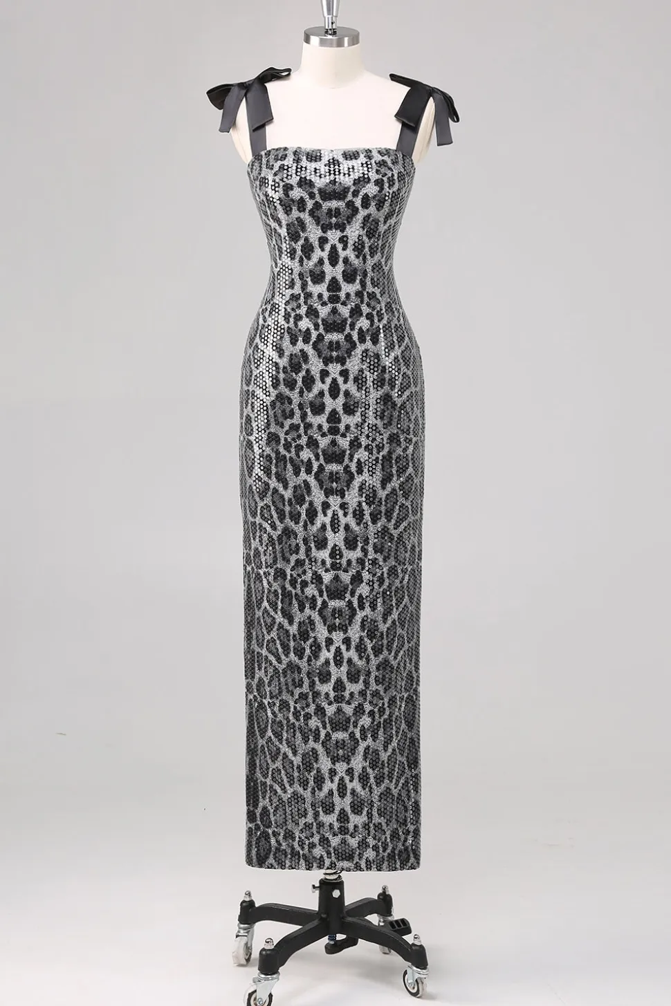 Cinzento Brilhante Leopard Bainha Correias Vestido Formal