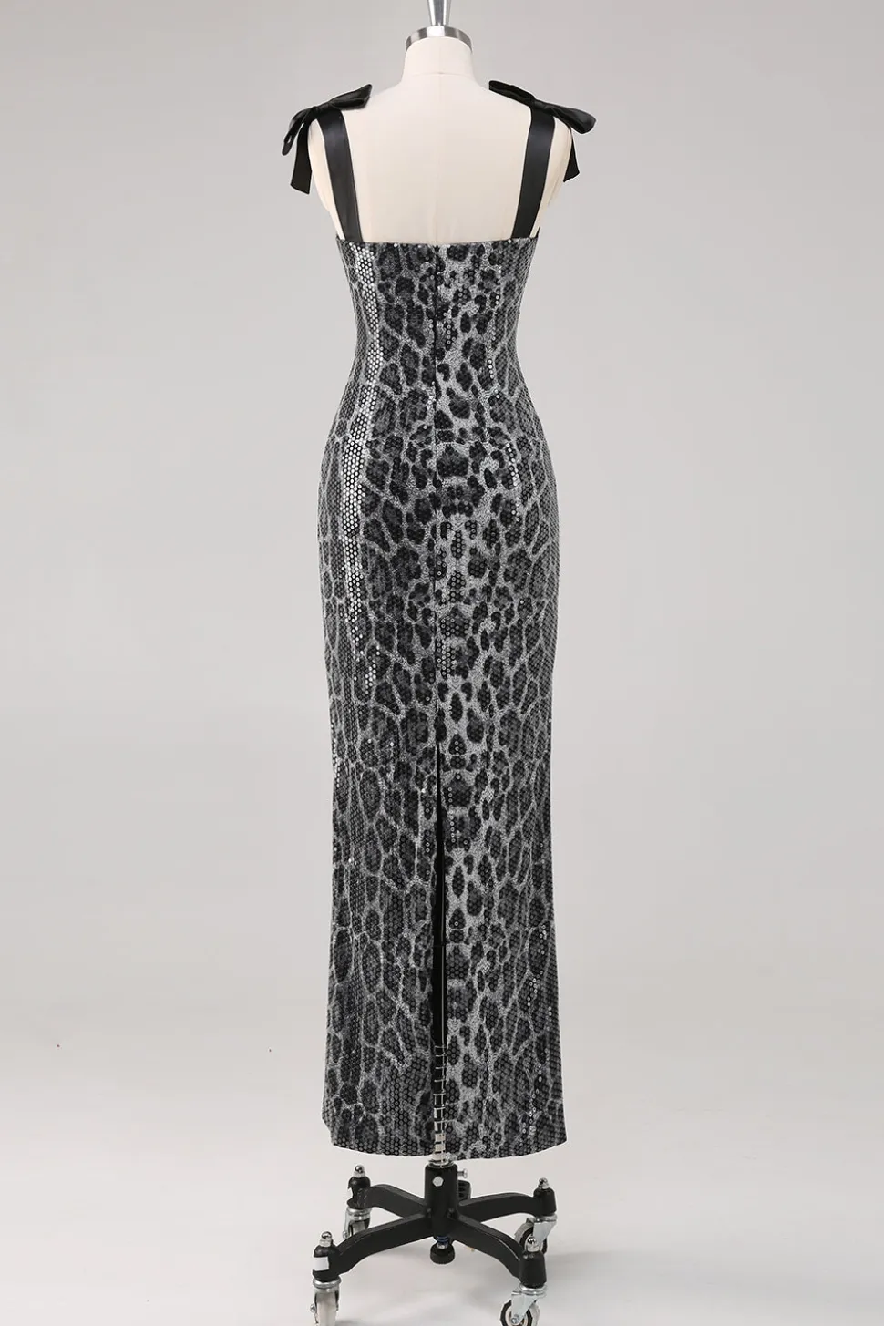 Cinzento Brilhante Leopard Bainha Correias Vestido Formal