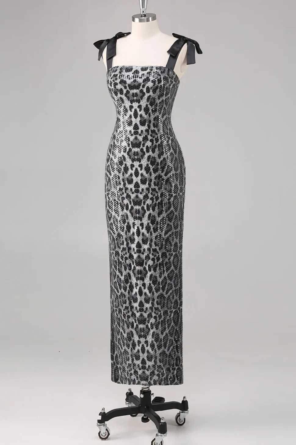 Cinzento Brilhante Leopard Bainha Correias Vestido Formal