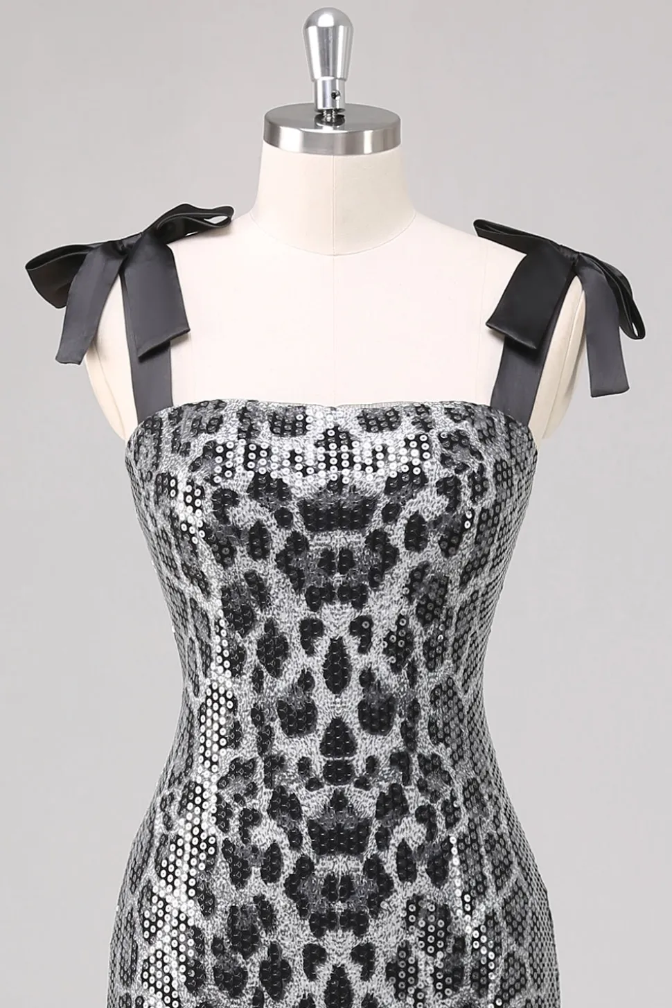 Cinzento Brilhante Leopard Bainha Correias Vestido Formal