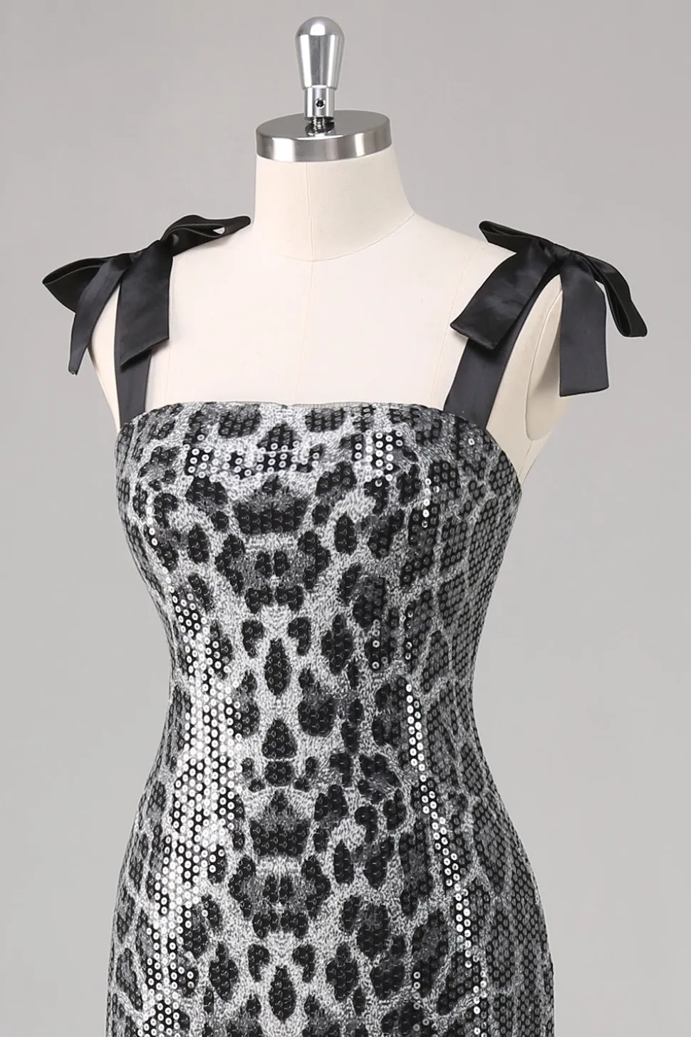 Cinzento Brilhante Leopard Bainha Correias Vestido Formal