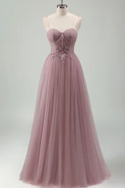 Cinzento Brilhante Roxo Uma Linha Sequins Corset Long Prom Dress