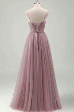 Cinzento Brilhante Roxo Uma Linha Sequins Corset Long Prom Dress