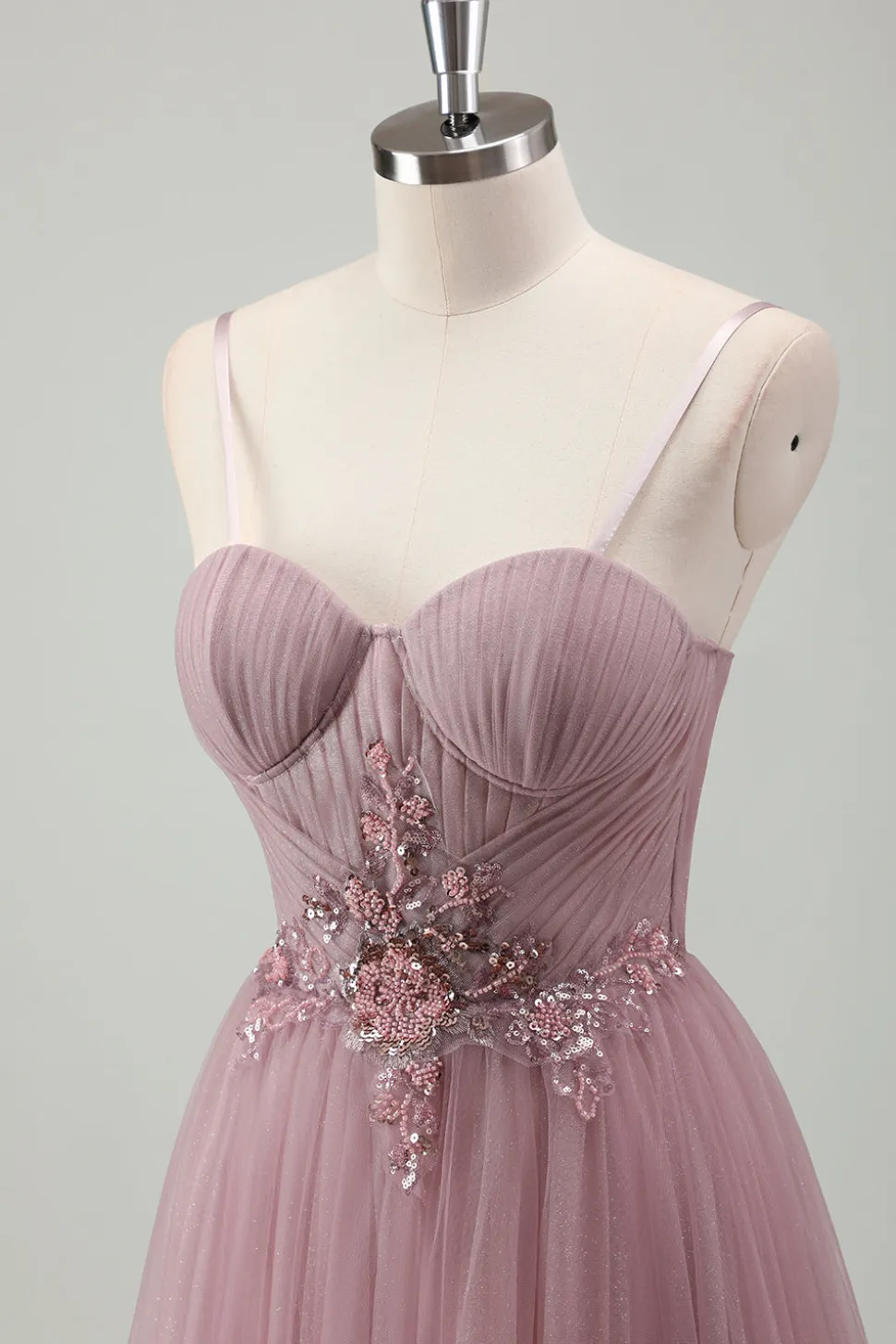 Cinzento Brilhante Roxo Uma Linha Sequins Corset Long Prom Dress
