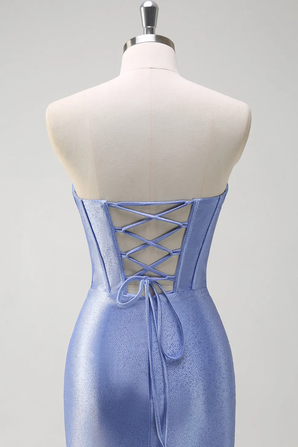 Cinzento Brilhante Sereia Folho Sem Alças Corset Cetim Long Prom Dress com Fenda
