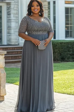 Cinzento Brilhante Uma Linha Plus Size Mãe do Vestido da Noiva com Apliques