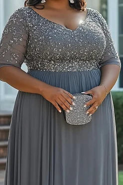 Cinzento Brilhante Uma Linha Plus Size Mãe do Vestido da Noiva com Apliques