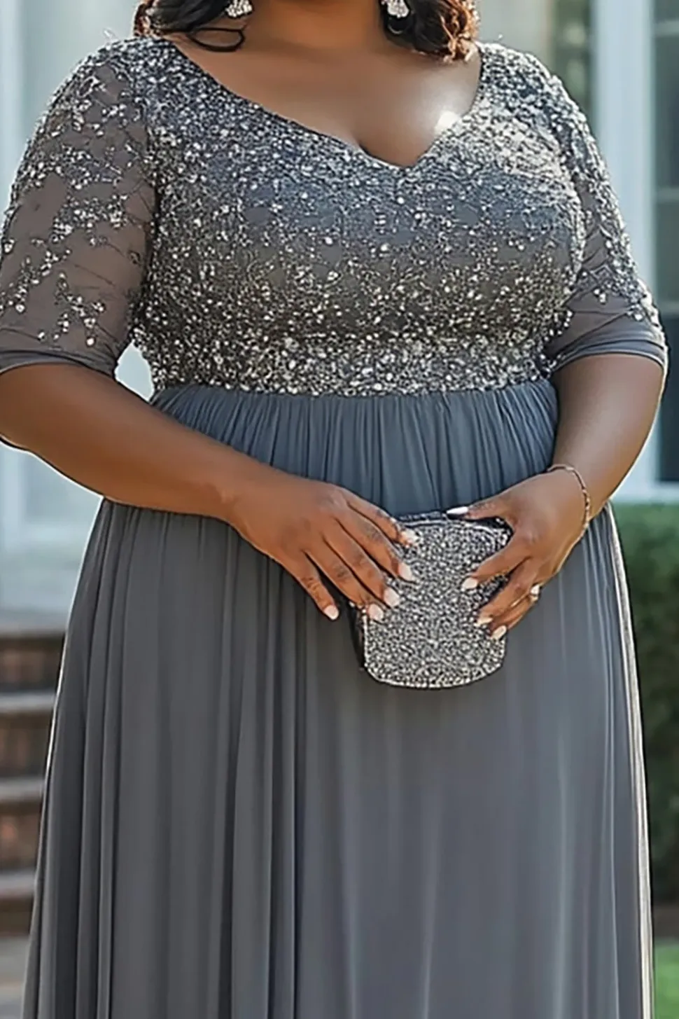 Cinzento Brilhante Uma Linha Plus Size Mãe do Vestido da Noiva com Apliques
