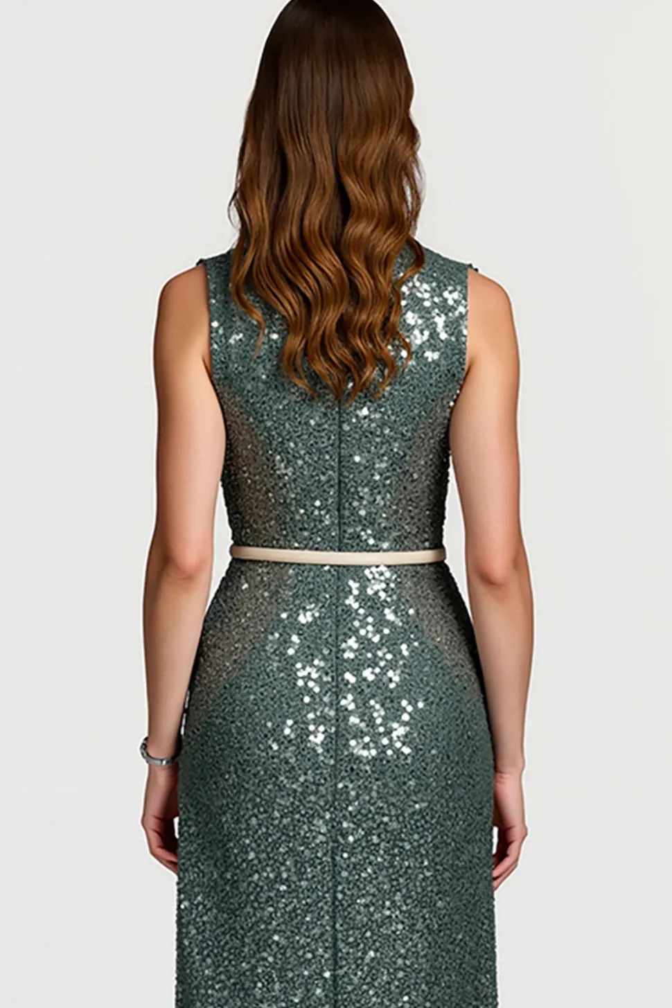 Cinzento Cinzento Brilhante Sequins Bodycon Midi Vestido Semi Formal com Folhos